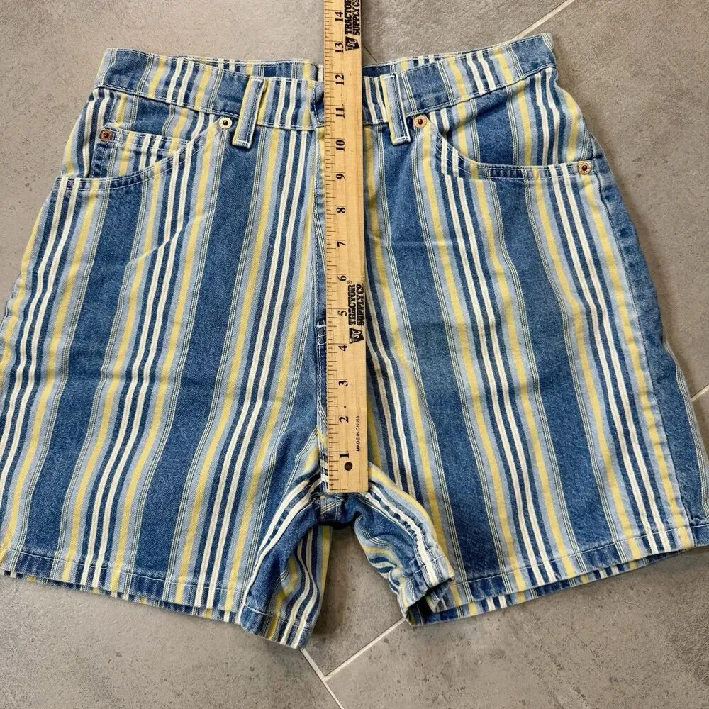 Vintage Levi's High Waist Orange Tab Striped Denim Shorts - Picture 7 of 9